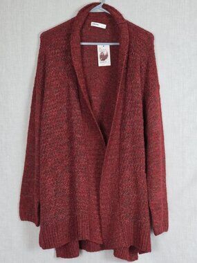 Sonoma Open Front Cardigan Sweater NWT Women's L Pockets Dark Red / Blk Fall